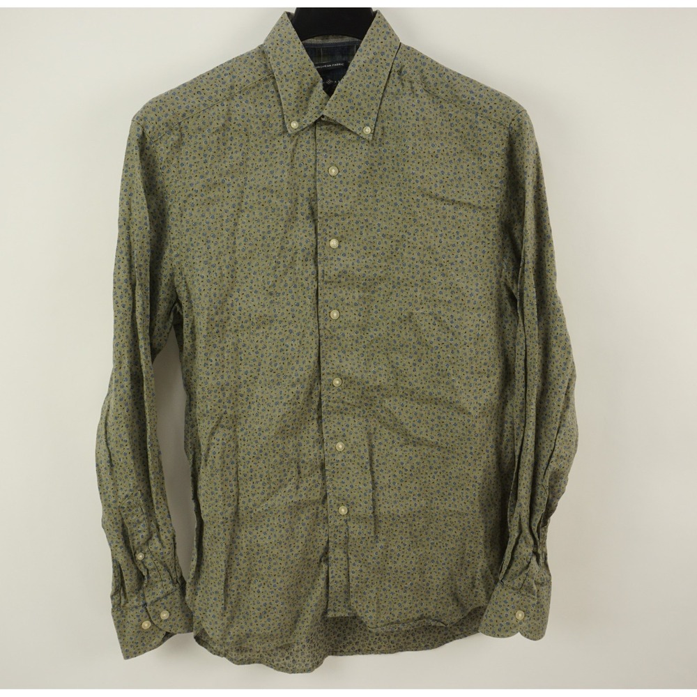 Joseph Abboud Linen Men's Large Long Sleeve Green Blue Floral Button Down Shirt